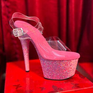 Pleaser - ADO708CF/C/PN - Pink Sparkle Platform - 7 Inch